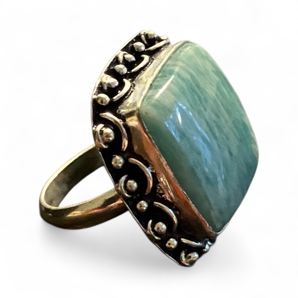 Chunky Square Boho Natural Amazonite Ring Size 6.75
